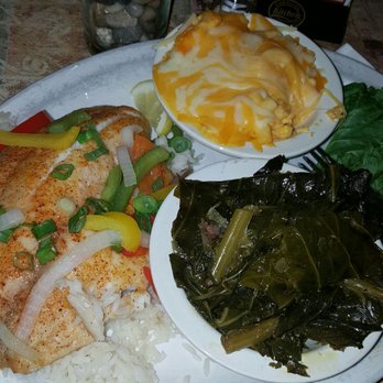 Carolina Kitchen - Grilled tilapia, macaroni and cheese, and collard greens. Do you see all that cheese on that mac? Bleh!! - Southern Near Me - Largo, Maryland Carolina Kitchen - Grilled tilapia, macaroni and cheese, and collard greens. Do you see all that cheese on that mac? Bleh!! - Southern Near Me - Largo, Maryland