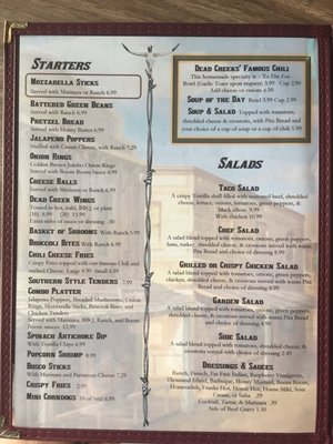 Menu photo 5 Dead Creek Saloon Birch Run, MI