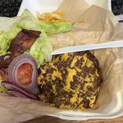 Superburger - Bacon Superburger w/lettuce wrap. They put 1 piece of lettuce on top & bottom not wrapped at all. And they added cheese which I can't have!