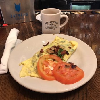 Puckett's Restaurant - Build your own omelette, three eggs, bacon, spinach, and mushrooms. - Barbeque Near Me - Franklin, Tennessee Puckett's Restaurant - Build your own omelette, three eggs, bacon, spinach, and mushrooms. - Barbeque Near Me - Franklin, Tennessee