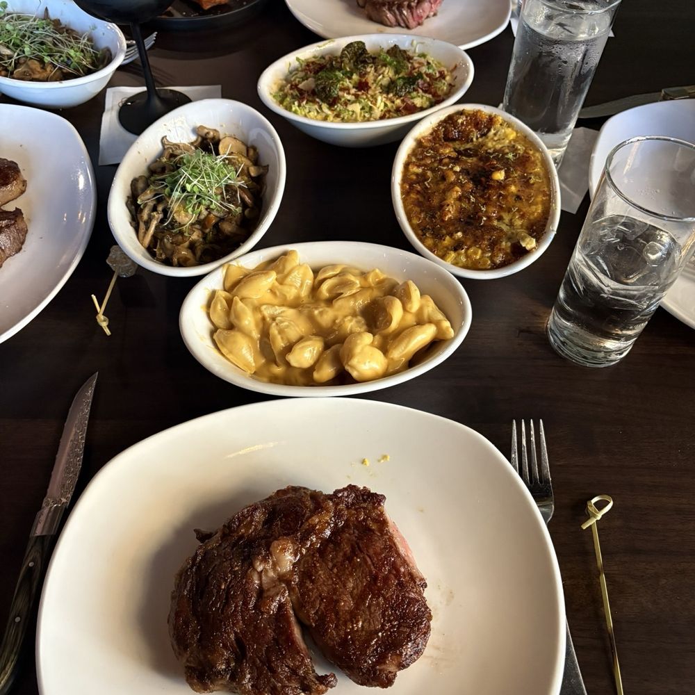 Hemlock - Ribeye, mac & cheese, brussels sprouts, corn, broccolini. - Steakhouses Near Me - Boise, Idaho Hemlock - Ribeye, mac & cheese, brussels sprouts, corn, broccolini. - Steakhouses Near Me - Boise, Idaho