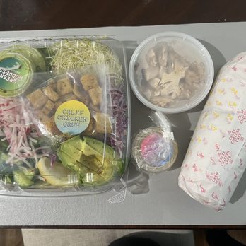 Calif Chicken Cafe - green goddess salad with added chicken and a wrap - American Near Me - Los Angeles, California