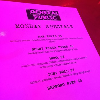 The General Public - Monday specials - Sushi Bars Near Me - Vancouver, British Columbia