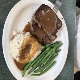 Meatloaf Dinner with mashed potatoes and fresh green beans