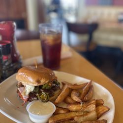 New Orleans Hamburger & Seafood Co - Rajun' Cajun burger with fries