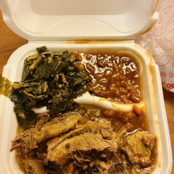 Backyard BBQ Pit - Brisket plate with collard greens and baked beans