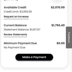 Bread Financial - Screenshot of my credit card balance