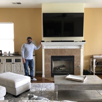 Galindo's Handyman - Jose mounted our 70" TV the right way and hid the wires too! Looks amazing! Thank you Jose - Lighting Fixtures & Equipment Near Me