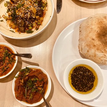 Safta - Short rib hummus, tershi, and muhammara with the pita - Middle Eastern Near Me - Denver, Colorado Safta - Short rib hummus, tershi, and muhammara with the pita - Middle Eastern Near Me - Denver, Colorado