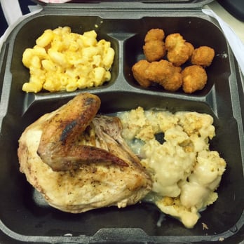 Mama's On Dauphin - Baked chicken with cornbread dressing & 2 sides - one of Thursday's specials - New American Near Me - Mobile, Alabama Mama's On Dauphin - Baked chicken with cornbread dressing & 2 sides - one of Thursday's specials - New American Near Me - Mobile, Alabama