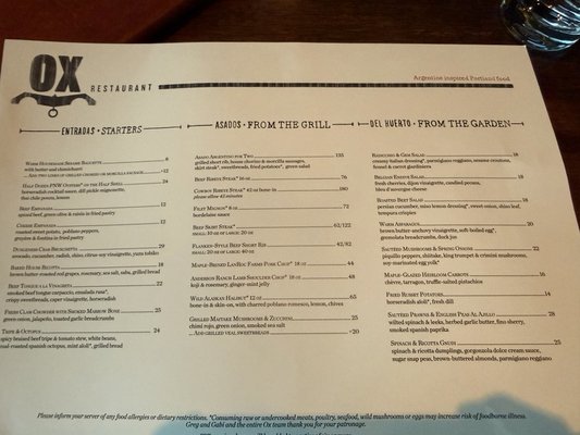 Menu photo 1 Ox Portland, OR