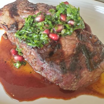 Flourshop - Rib eye with pomegranate and green salsa - New American Near Me - Charlotte, North Carolina