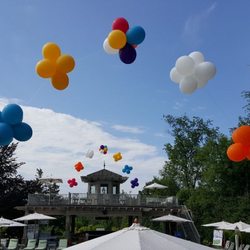 Balloons - These double cluster arches framed the pool area.