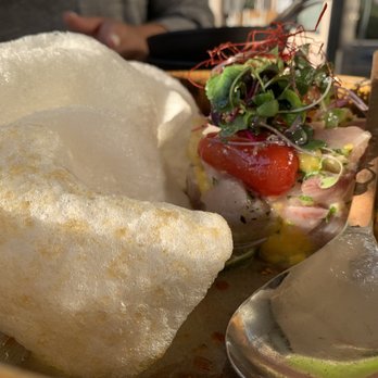 Hanuman Thai Eatery - ceviche: yellowtail ceviche with shrimp chips = $20 - Thai Near Me - Costa Mesa, California Hanuman Thai Eatery - ceviche: yellowtail ceviche with shrimp chips = $20 - Thai Near Me - Costa Mesa, California