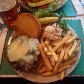 Monterey Pub - Mexican War Streets burger with fries, coleslaw, and a Dale's Pale Ale - Pubs Near Me - Pittsburgh, Pennsylvania