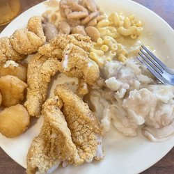The Coffee Shop Cafe - Sample Buffet Plate. Fried Catfish was really Good.