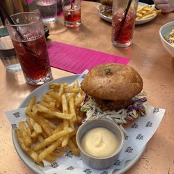 Wu & You - Pork Belly Burger & Fries with Red Wine Sangrias