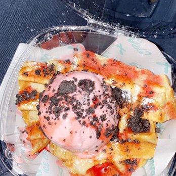 Cravings Ice Cream - Waffle Bites, strawberry ice cream w/ oreo crumbs - Ice Cream & Frozen Yogurt Near Me - Bellflower, California Cravings Ice Cream - Waffle Bites, strawberry ice cream w/ oreo crumbs - Ice Cream & Frozen Yogurt Near Me - Bellflower, California