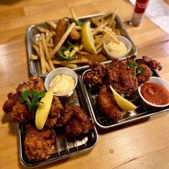 Yoroshiku - Zangi (bottom) and Fish and Chips (top) - Ramen Near Me - Seattle, Washington Yoroshiku - Zangi (bottom) and Fish and Chips (top) - Ramen Near Me - Seattle, Washington