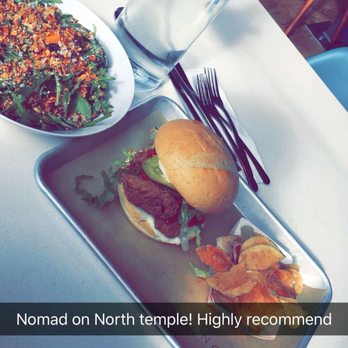 Nomad Eatery - Spicy chicken sammy and greens and grains salad i think was the name of it? Both delicious. The chicken was super moist and tender. - New American Near Me - South Jordan, Utah Nomad Eatery - Spicy chicken sammy and greens and grains salad i think was the name of it? Both delicious. The chicken was super moist and tender. - New American Near Me - South Jordan, Utah
