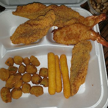 Catfish Parlour - Combo Fried Catfish and Shrimp with Fried Okra and Hush Puppies - Seafood Near Me - Austin, Texas