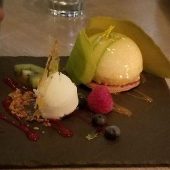 Miku - $14 White Choc Lime Leaf Mousse was good but not THAT good but looks great! - Japanese Near Me - Vancouver, British Columbia