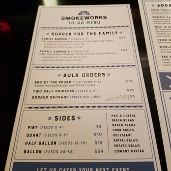SmokeWorks - To go menu - Barbeque Near Me - Bloomington, Indiana