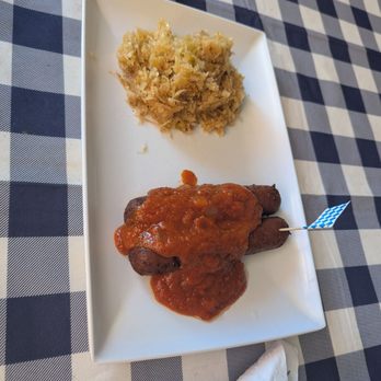 German Knodle - Vegan Sausage in curry with sauerkraut - Salad Near Me - St Petersburg, Florida German Knodle - Vegan Sausage in curry with sauerkraut - Salad Near Me - St Petersburg, Florida