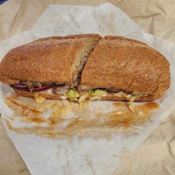 Dandy Sandos - #10 What's Up Bro Hot Roast Beef - Drizzled in sweet & smokey BBQ Sauce & Melted Jack w/ everything on it sitting on a Wheat Roll - Sandwiches Near Me - Petaluma, California