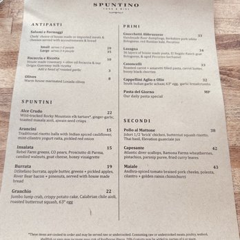 Spuntino - Current Menu - Italian Near Me - Denver, Colorado