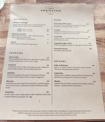 Menu photo 1 Spuntino Denver, CO