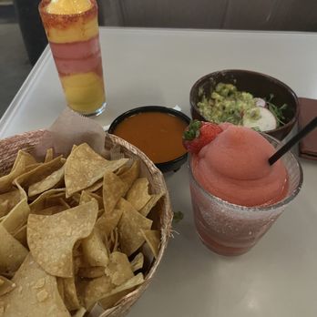 Centrico - Chips salsa and guac strawberry margarita mango tajin margarita - Mexican Near Me - Anaheim, California