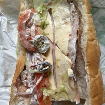 Subway - Double ham and cheese with lettuce tomato extra onions olives and jalapeños with mayo. Only thing they got right is the mayo. - Fast Food Near Me - Rocky Hill, Connecticut