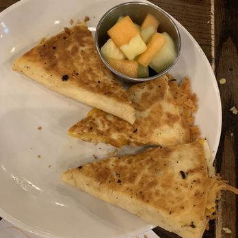 Farmhouse Restaurant - Kids quesadilla (minus one piece) and fruit - Desserts Near Me - Fair Oaks, Indiana