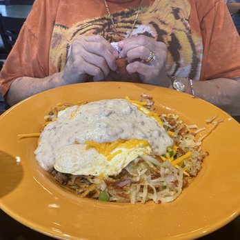 Sunrise Cafe - Pot Pie over Hashbroens - Breakfast & Brunch Near Me - Denver, North Carolina