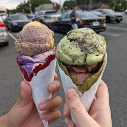 Francy’s Artisanal Ice Cream - Forbidden mango rice and Ube and matcha Oreo and chocolate