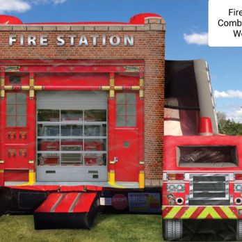 Jump-N-Joy Inflatables - firetruck bounce house/ slide combo bouncer rental - Bounce House Rentals Near Me - Flint, Michigan