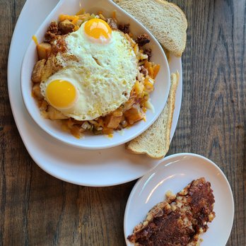Scramblers - Westgate Scrambler Skillet with a side of corned beef hash. - Breakfast & Brunch Near Me - Cincinnati, Ohio Scramblers - Westgate Scrambler Skillet with a side of corned beef hash. - Breakfast & Brunch Near Me - Cincinnati, Ohio