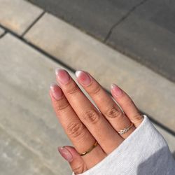 K.R Nailstudio - blush nails with cat eye glitter. these are my natural nails!!