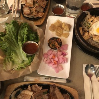 DOMA Korean Kitchen - Our spread for dinner. 2 Pork belly BBQ Plates, and Tofu Dolsot Bibimbap - Korean Near Me - Charlottesville, Virginia DOMA Korean Kitchen - Our spread for dinner. 2 Pork belly BBQ Plates, and Tofu Dolsot Bibimbap - Korean Near Me - Charlottesville, Virginia