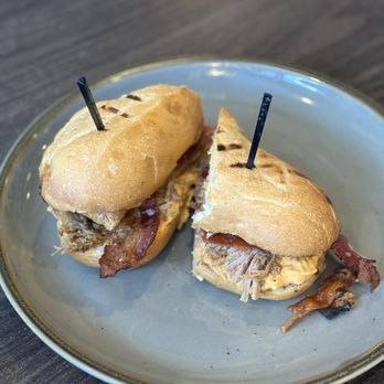 Beginner's Luck - Not quite cubano: slow roasted pork, bacon, chicharron, pimento cheese, chermoula dijonnaise. Surprisingly pleasing spin on a classic - Coffee & Tea Near Me - Scottsdale, Arizona