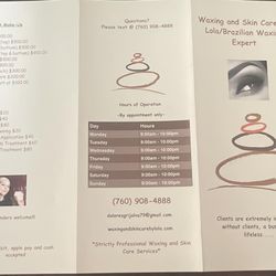 Waxing and Skin Care by Lola Brazilian Waxing Expert - This is price list.