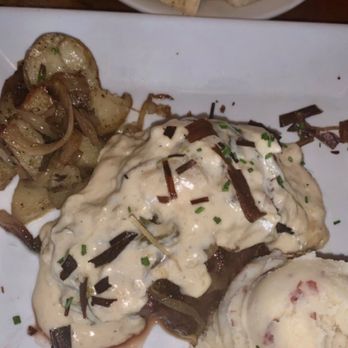 Dasher's Corner Pub - 8oz Tenderloin cooked medium rare to perfection topped with brandy cream sauce & caramelized onions served with mashed & lyonnaise potatoes. - American Near Me - Homer, New York