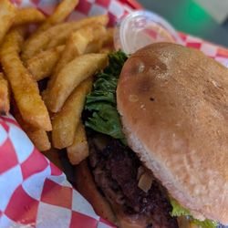 Romeo’s Vegan Burgers - vegan double deluxe with cheese ! fries got some crisp better then the rest
