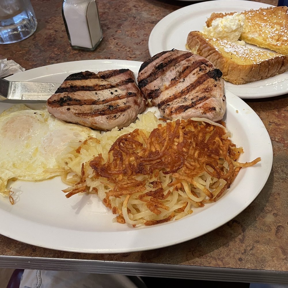 Annie's Cafe - Temecula - 10 oz. Pork Loin Chops with French toast - Breakfast & Brunch Near Me - Temecula, California Annie's Cafe - Temecula - 10 oz. Pork Loin Chops with French toast - Breakfast & Brunch Near Me - Temecula, California
