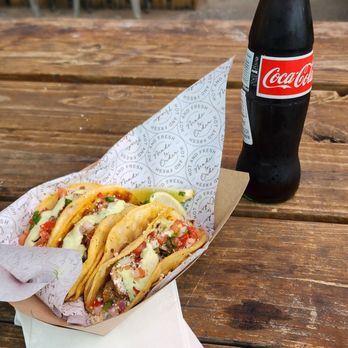 Iron District - Taco Trio From Cargo Cantina and a real coke from Mexico. "Real "surgar" - Food Court Near Me - North Kansas City, Missouri