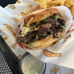 Jalapeño double smash burger and fries