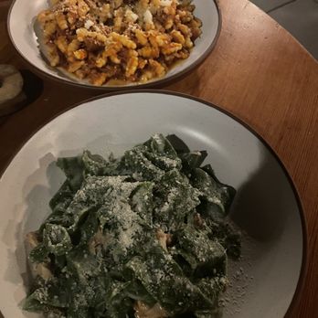 Terra - Cavatelli al ragu in back. Pappardelle al Cacio e Pepe in front. - Italian Near Me - Santa Clara, California Terra - Cavatelli al ragu in back. Pappardelle al Cacio e Pepe in front. - Italian Near Me - Santa Clara, California