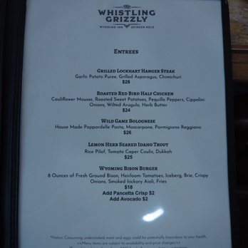 The Whistling Grizzly - Menu - American Near Me - Jackson, Wyoming The Whistling Grizzly - Menu - American Near Me - Jackson, Wyoming