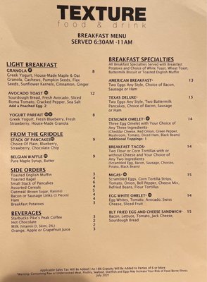 Menu photo 1 Texture Food and Drink Austin, TX